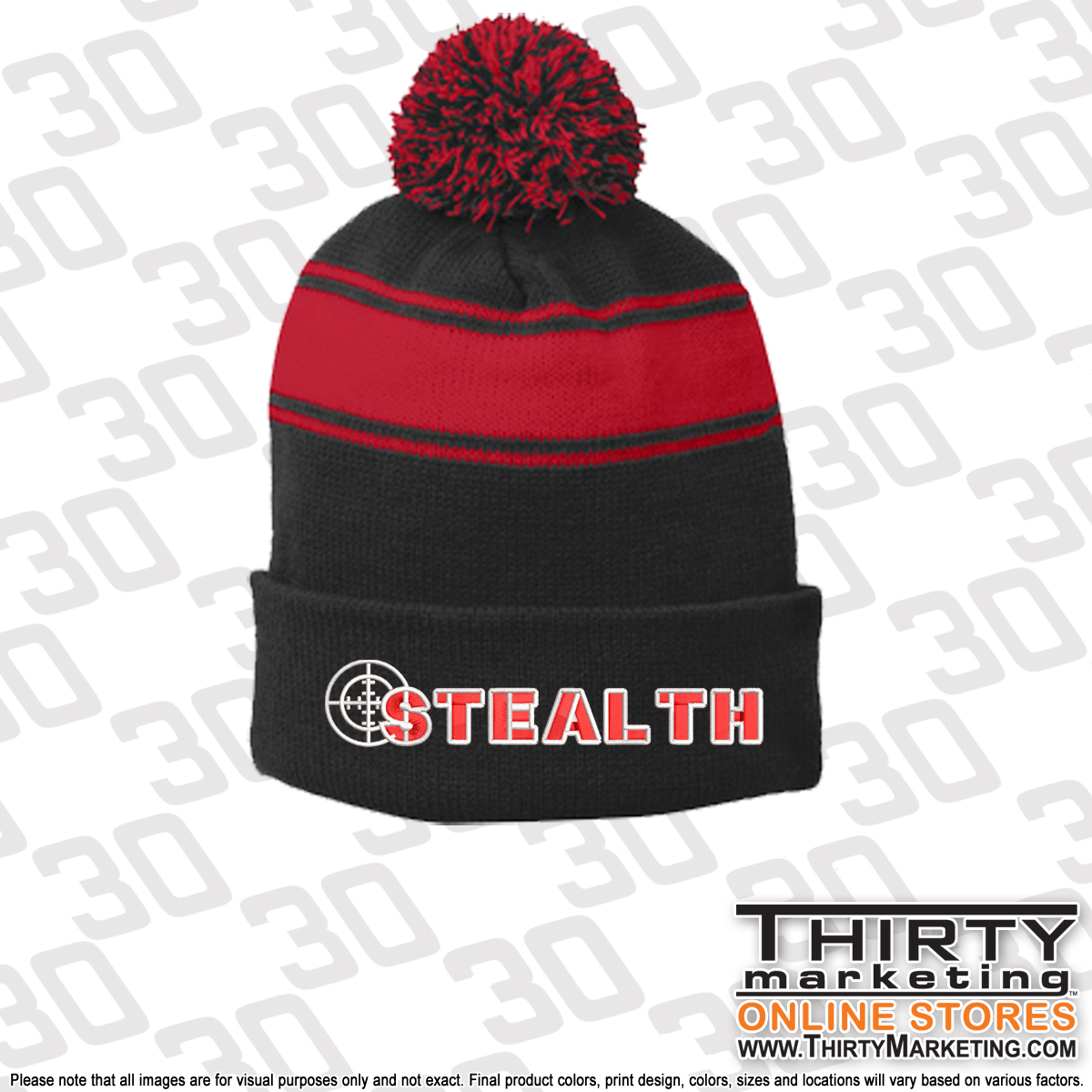 Stealth Softball Sport-Tek® Stripe Pom Pom Beanie