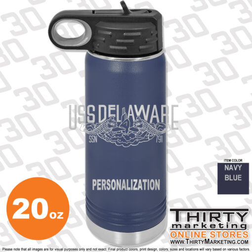 USS Delaware FRG Engraved 20oz Water Bottle - Image 3