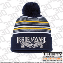 USS Delaware FRG Striped Pom-Pom Cuffed Beanie