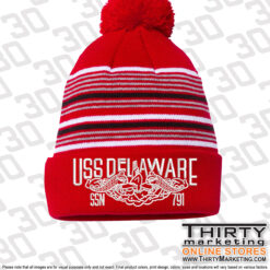 Alternative view of USS Delaware FRG Striped Pom-Pom Cuffed Beanie