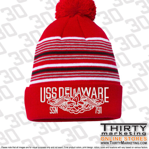 USS Delaware FRG Striped Pom-Pom Cuffed Beanie - Image 2