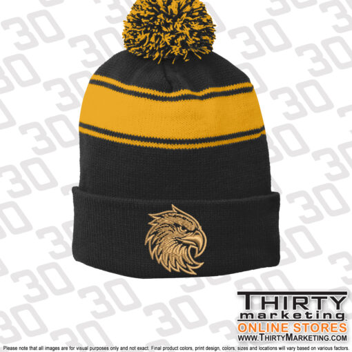 Veterans Elementary School Stripe Pom Pom Beanie - Image 2