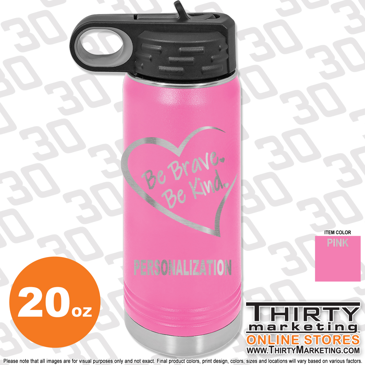 Be Brave Be Kind Engraved 20oz Water Bottle