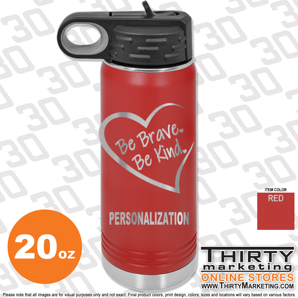 Be Brave Be Kind Engraved 20oz Water Bottle - Image 4