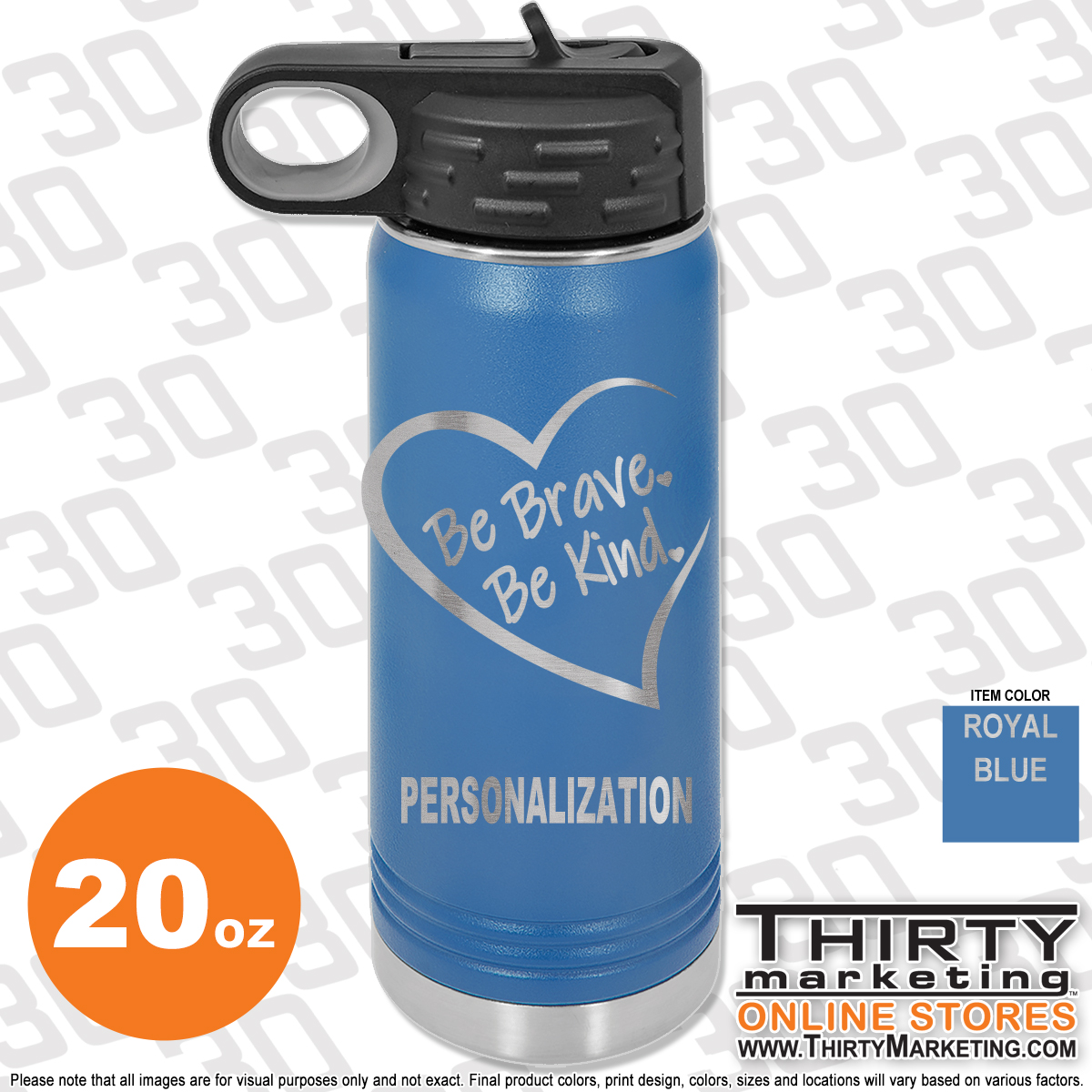 Be Brave Be Kind Engraved 20oz Water Bottle - Image 2