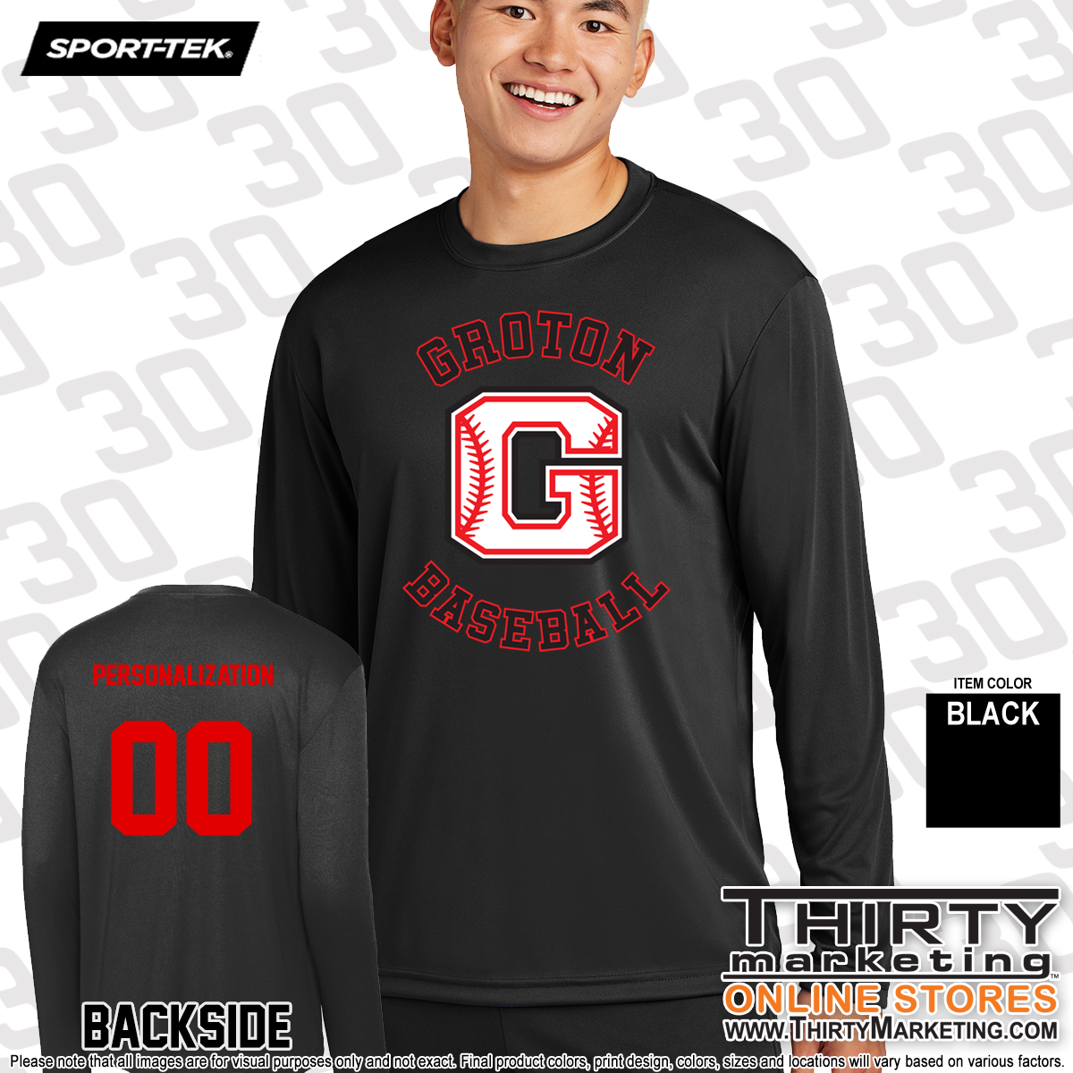 Groton Little League Performance Long Sleeve T-Shirt - Image 2