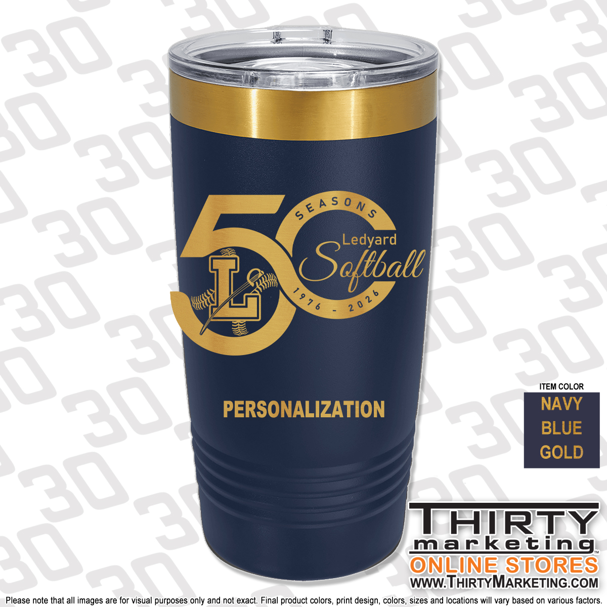 LHS Softball 50 Seasons 20oz Engraved Ringneck Tumbler