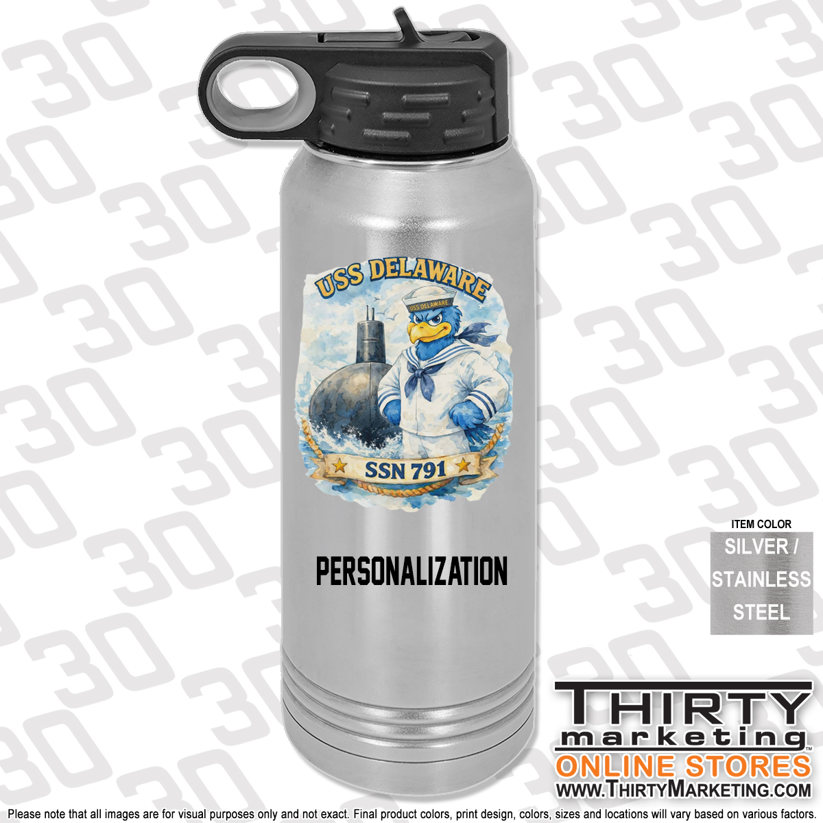 USS Delaware FRG 30oz Water Bottle - Image 4