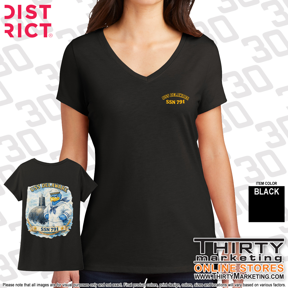 USS Delaware FRG Hen Perfect Tri® V-Neck Tee - Image 3