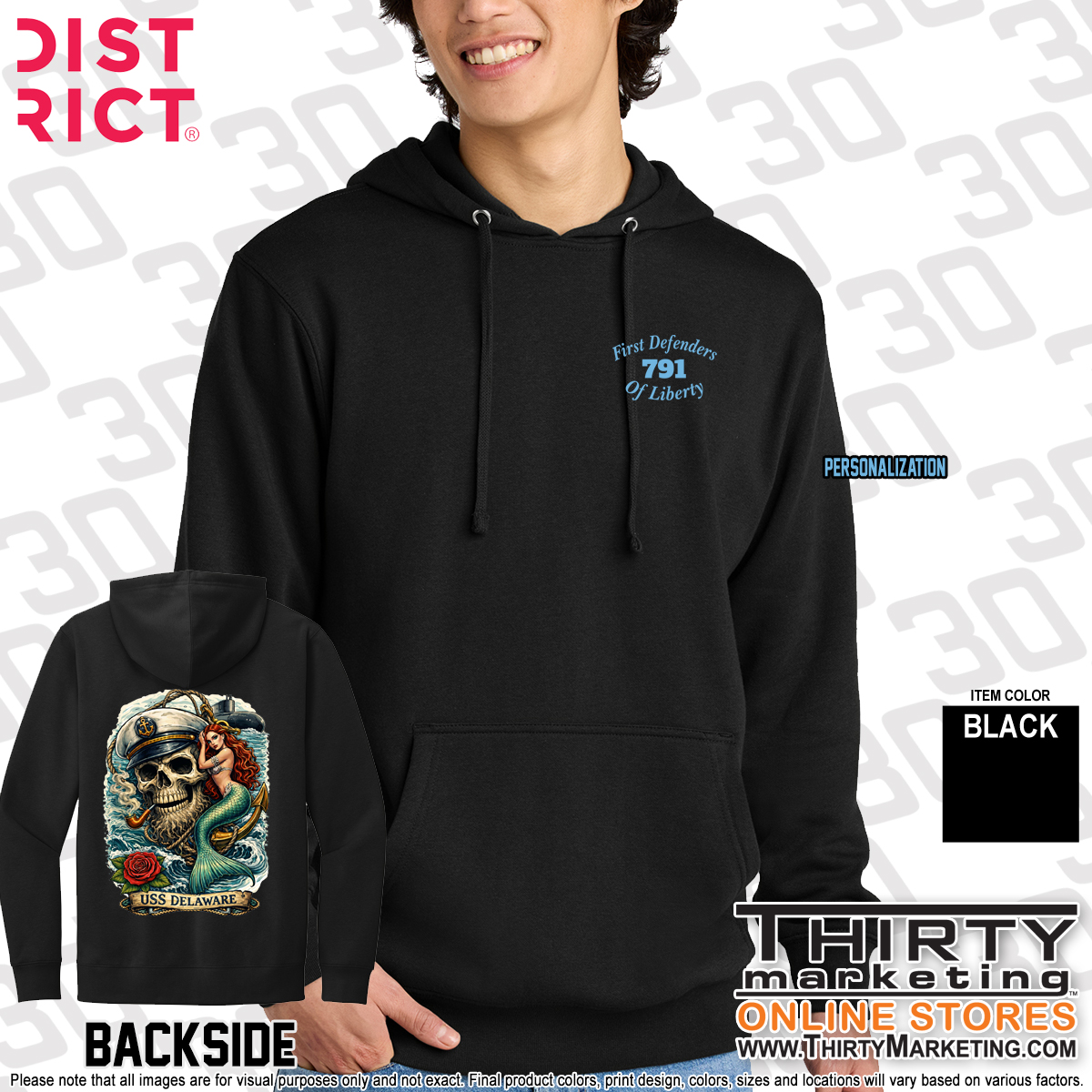 USS Delaware FRG Skull Fleece Hoodie - Image 2