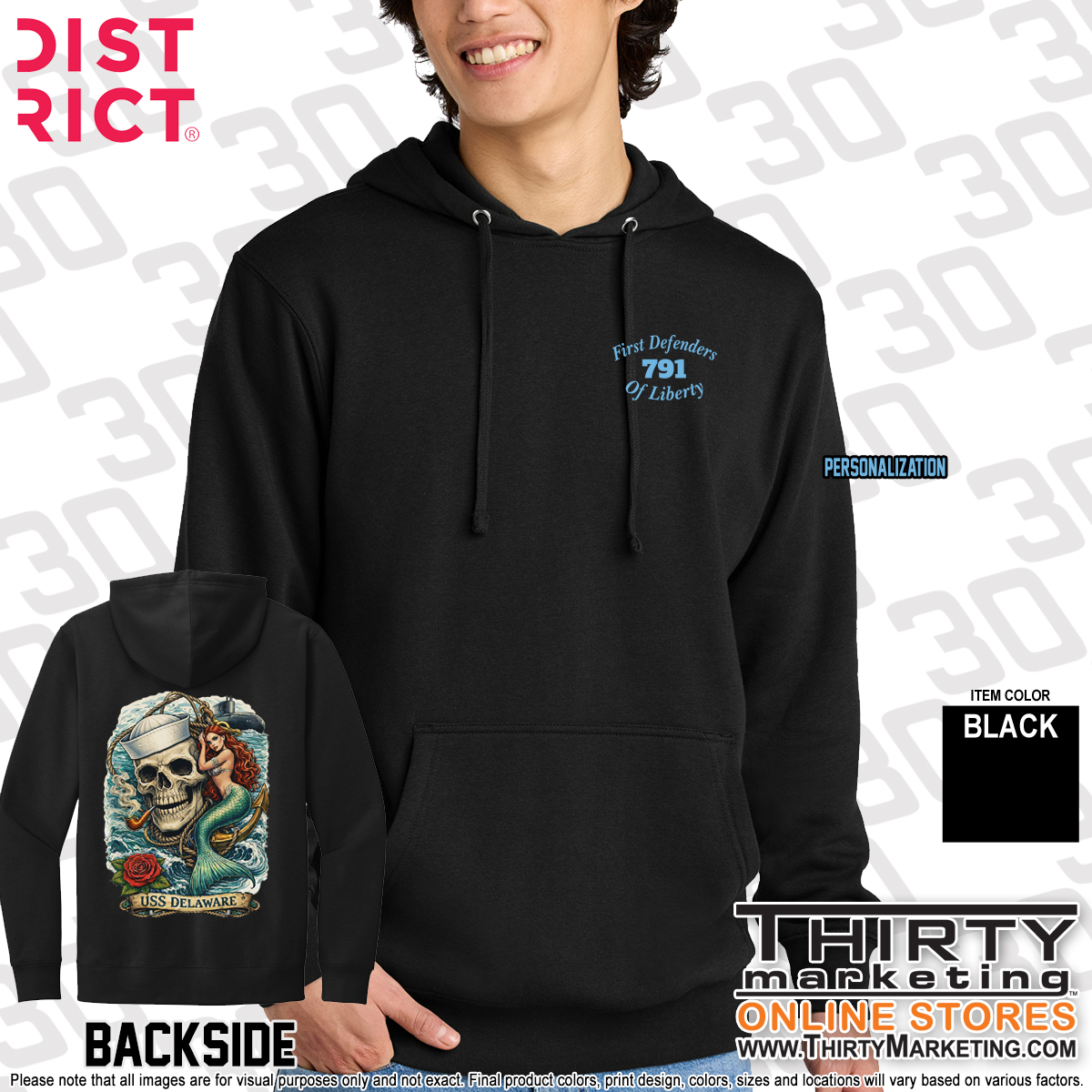 USS Delaware FRG Skull Fleece Hoodie - Image 3