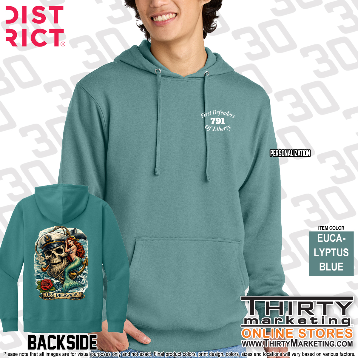 USS Delaware FRG Skull Fleece Hoodie