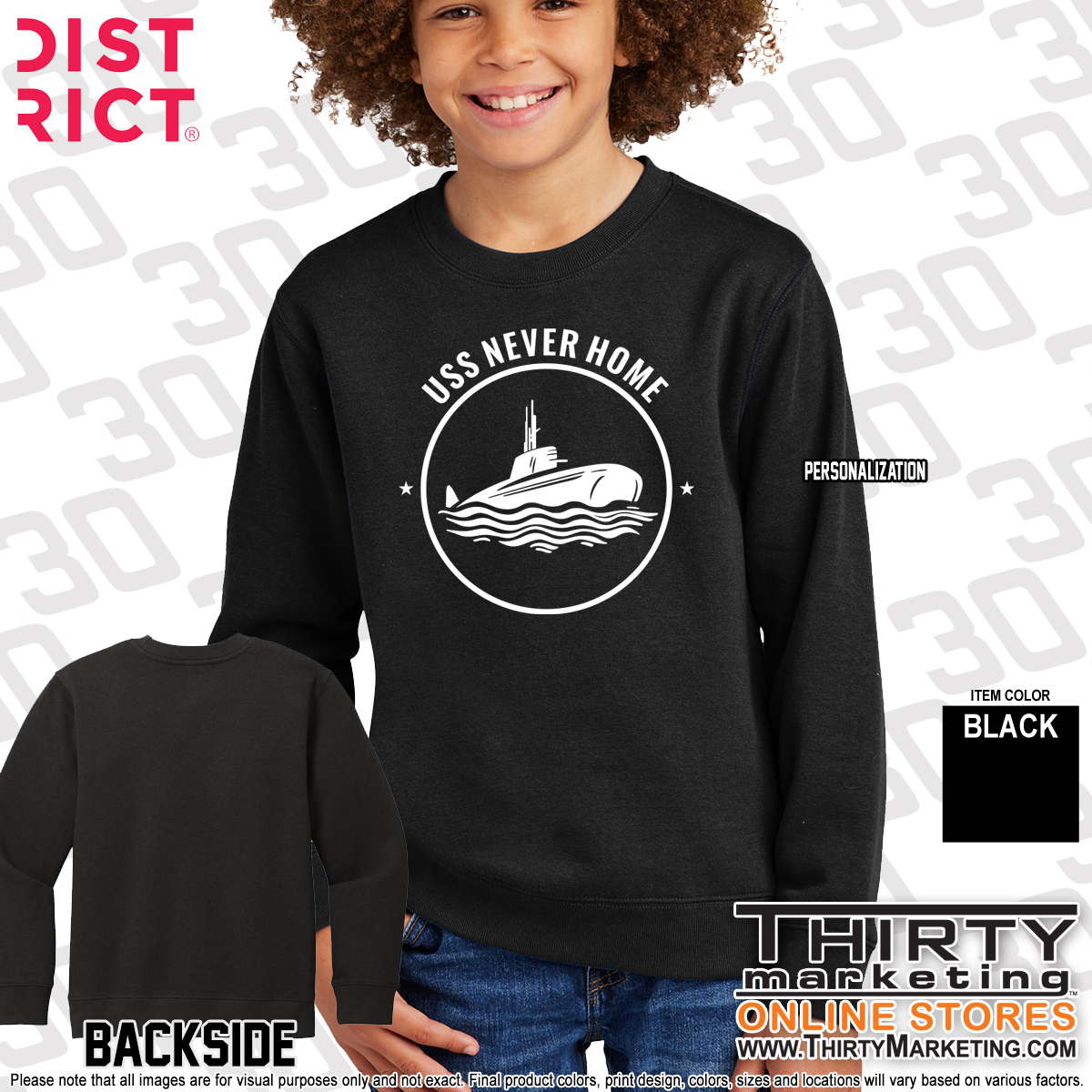 USS Texas FRG Never Home Youth Crewneck Sweatshirt - Image 3