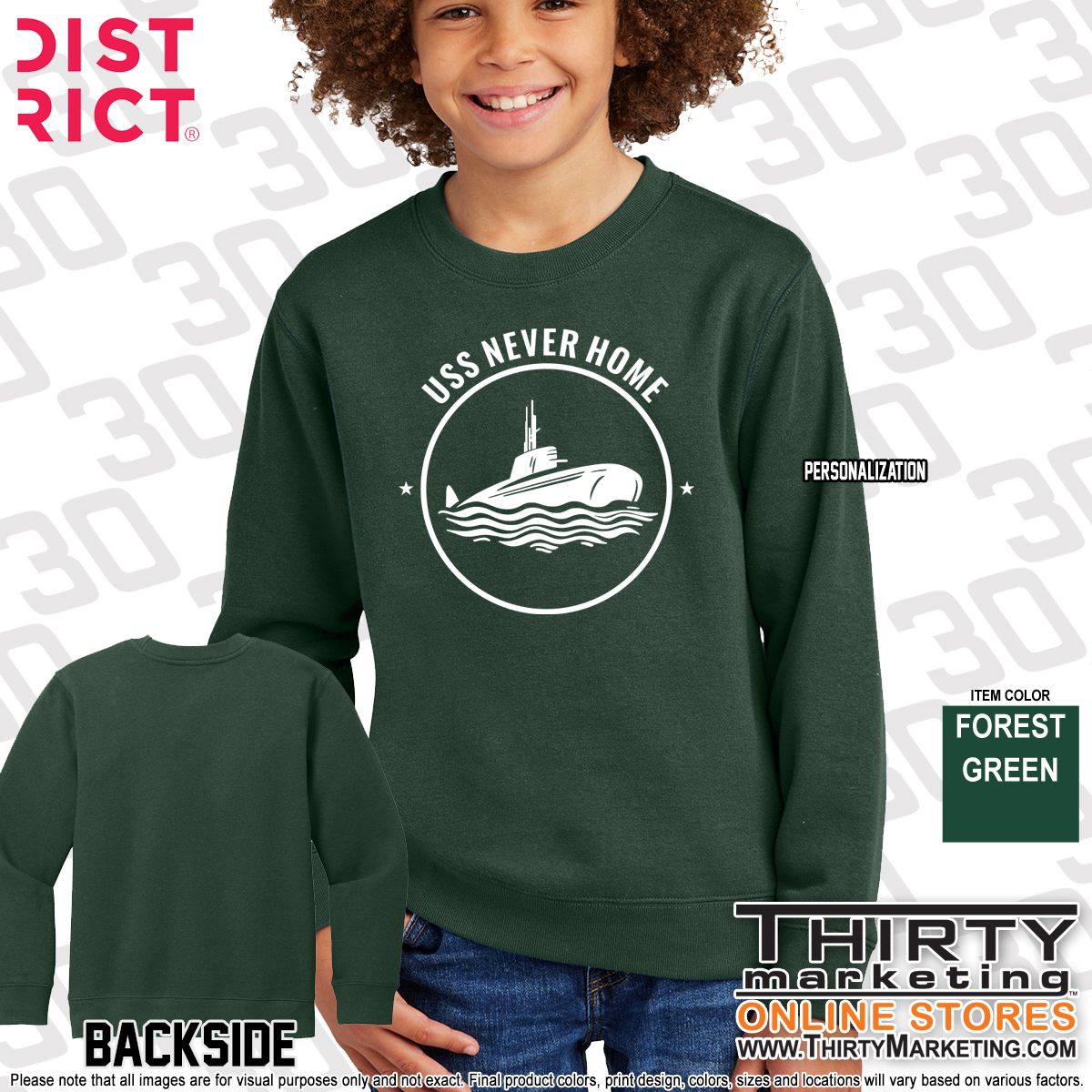 USS Texas FRG Never Home Youth Crewneck Sweatshirt