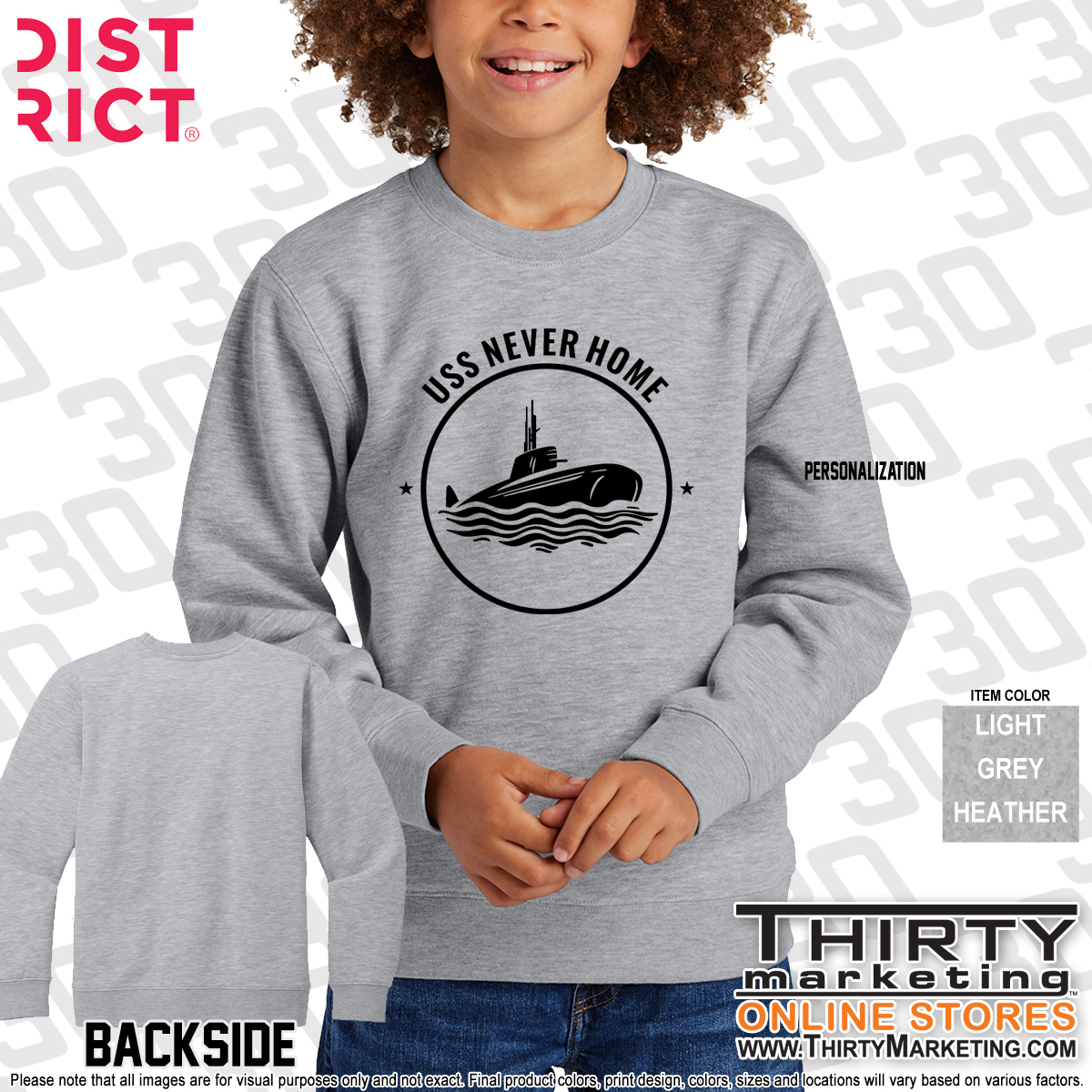 USS Texas FRG Never Home Youth Crewneck Sweatshirt - Image 2