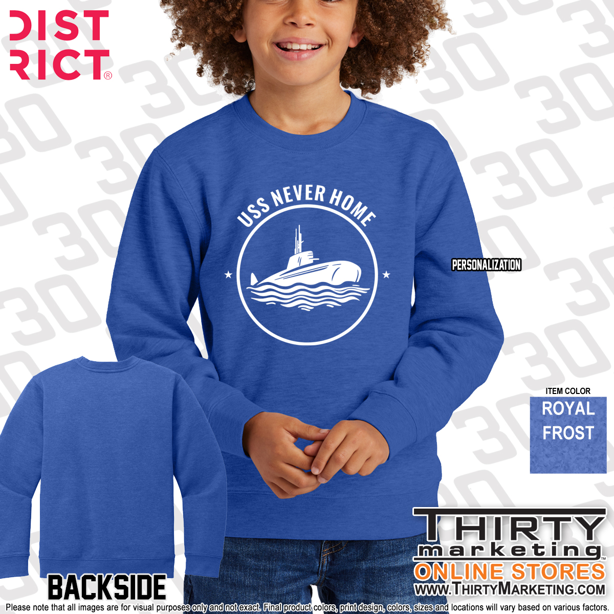 USS Texas FRG Never Home Youth Crewneck Sweatshirt - Image 6